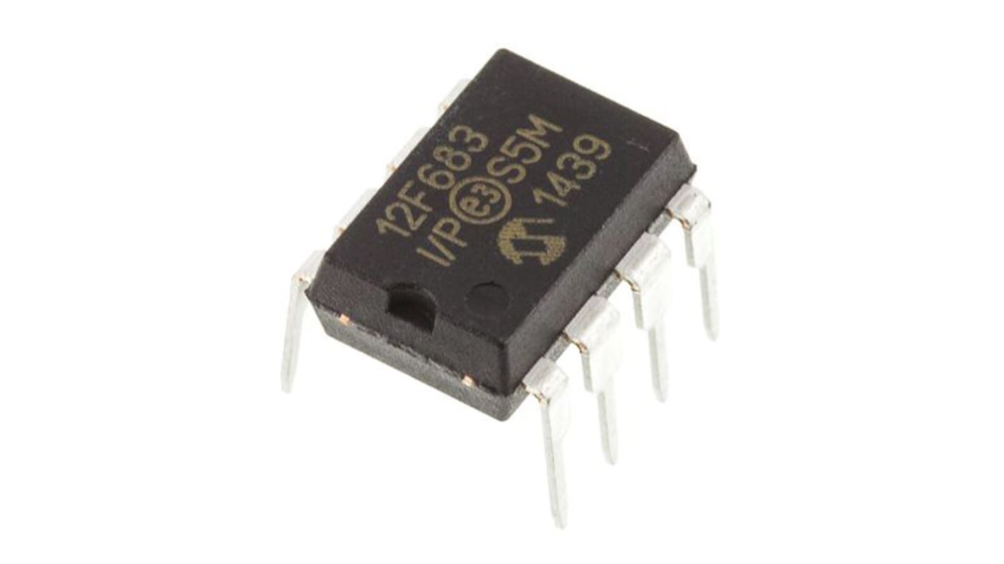 Microchip, 8bit PIC, PIC12F Microcontroller, 20MHz, 2048 x 14 words, 256 B Flash, 8-Pin PDIP