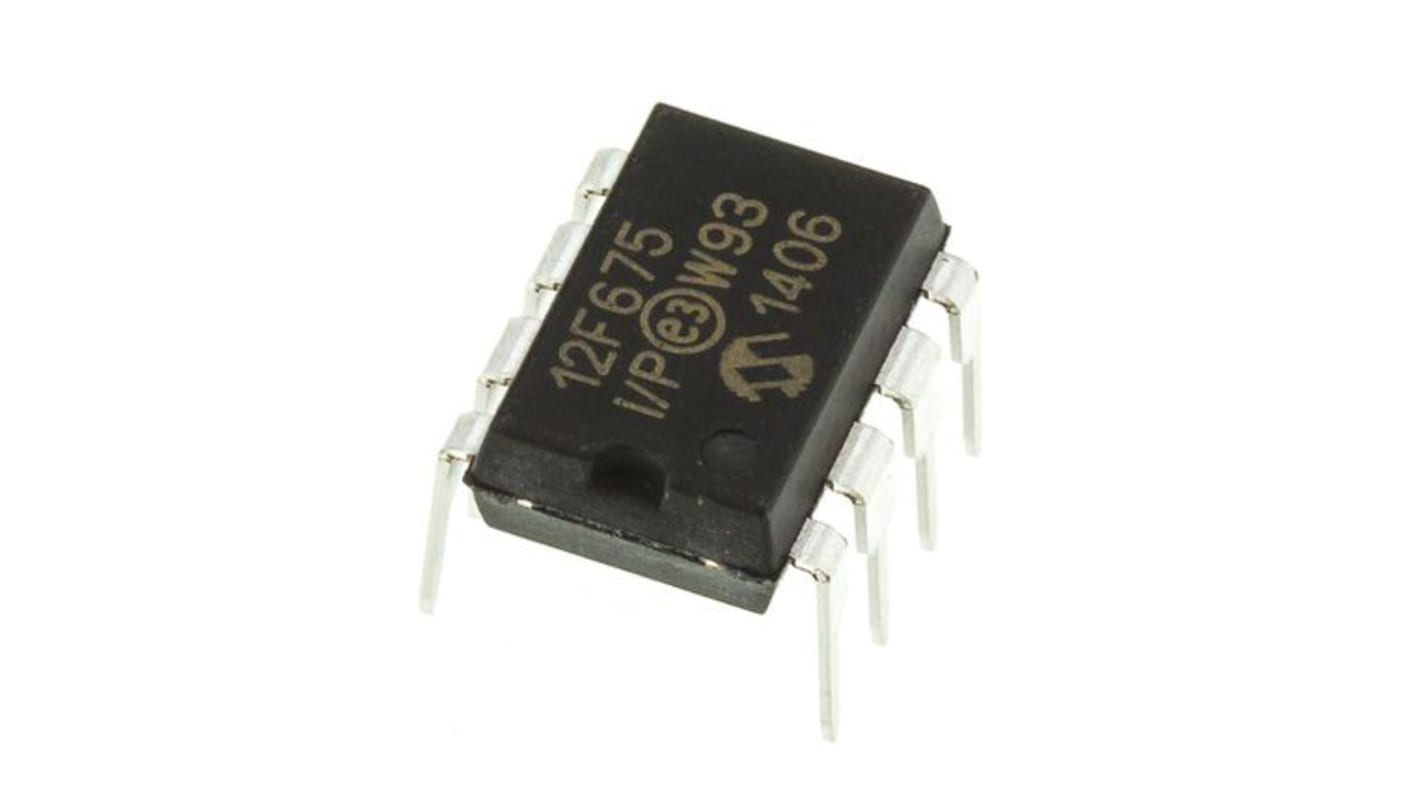 Microchip PIC12F675-I/P, 8bit PIC Microcontroller, PIC12F, 20MHz, 1024 x 14 words, 128 B Flash, 8-Pin PDIP