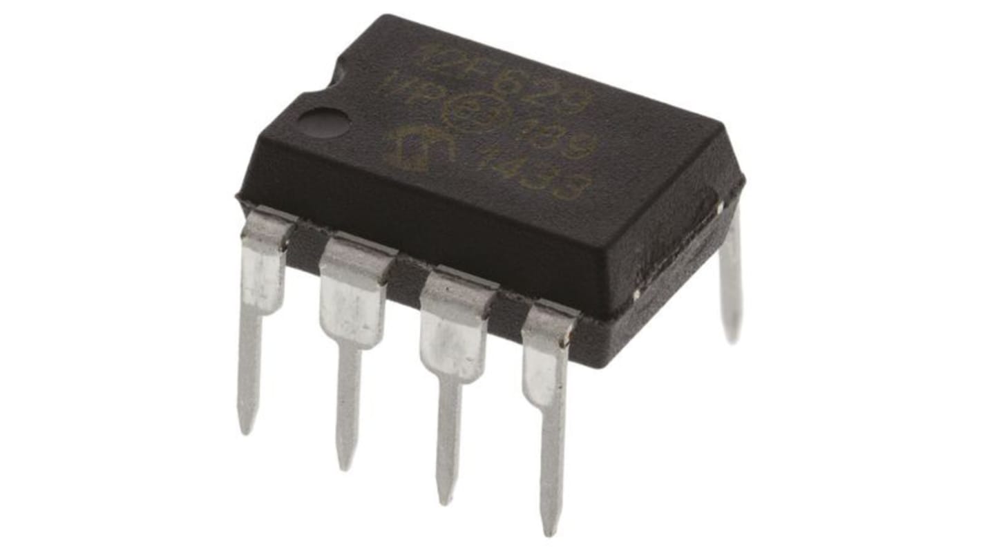 Microchip PIC12F单片机, PIC内核, 8针, PDIP, 最大20MHz, 1024 x 14 字，128 B 闪存, 64 B RAM