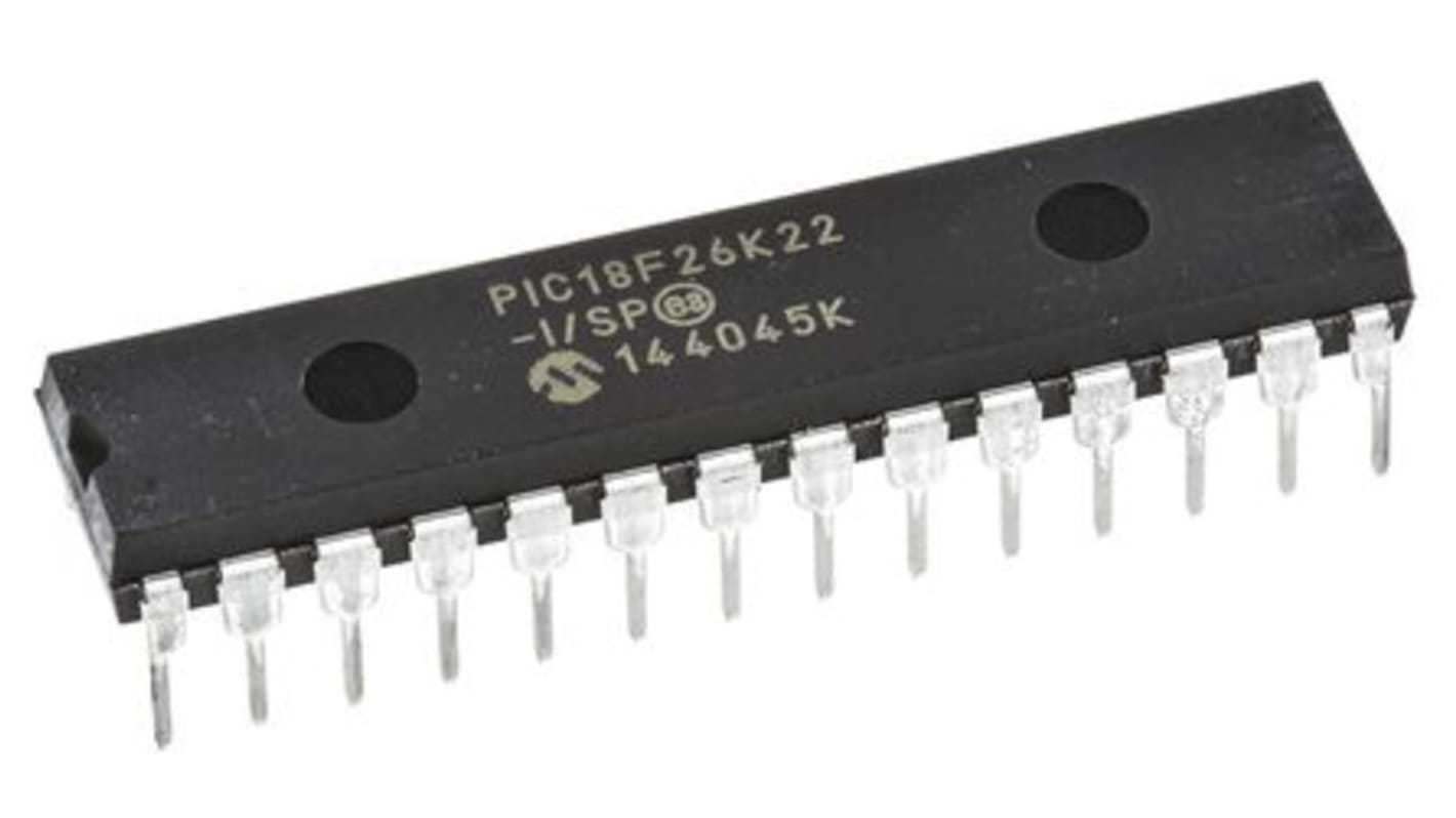 Microchip PIC18F单片机, PIC内核, 28针, SPDIP, 最大64MHz, 64 kB 闪存, 1.024 kB、3.896 kB RAM