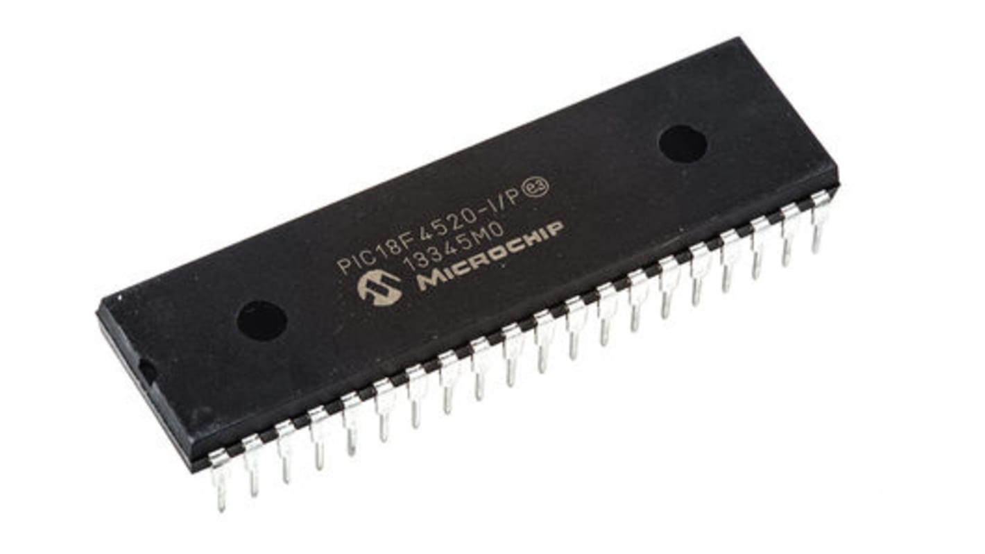 Microchip PIC18F单片机, PIC内核, 40针, PDIP, 最大40MHz, 32 kB、256 B 闪存, 1.536 kB RAM
