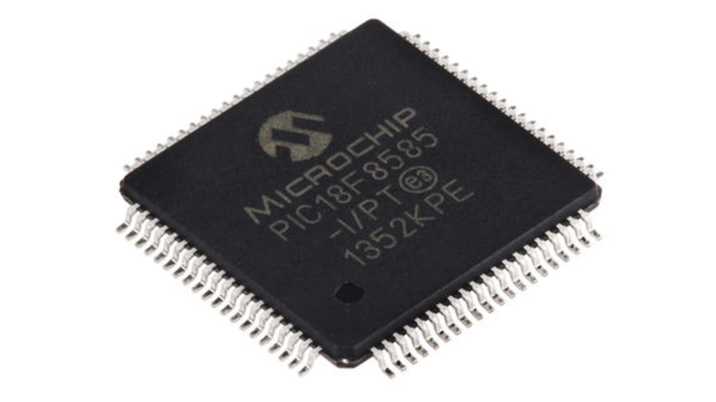 Microchip PIC18F单片机, PIC内核, 80针, TQFP, 最大40MHz, 1.024 kB、48 kB 闪存, 3.328 kB RAM