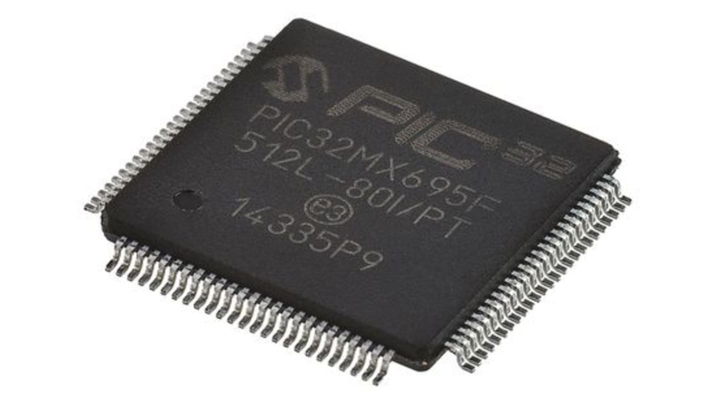 Microcontrôleur, 32bit, 128 Ko RAM, 12 kB, 512 kB, 80MHz, TQFP 100, série PIC32MX
