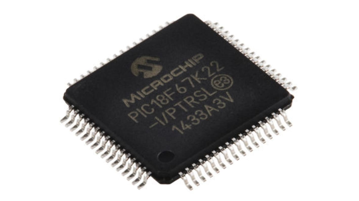 Microchip PIC18F67K22-I/PTRSL, 8bit PIC Microcontroller, PIC18F, 64MHz, 128 kB Flash, 64-Pin TQFP