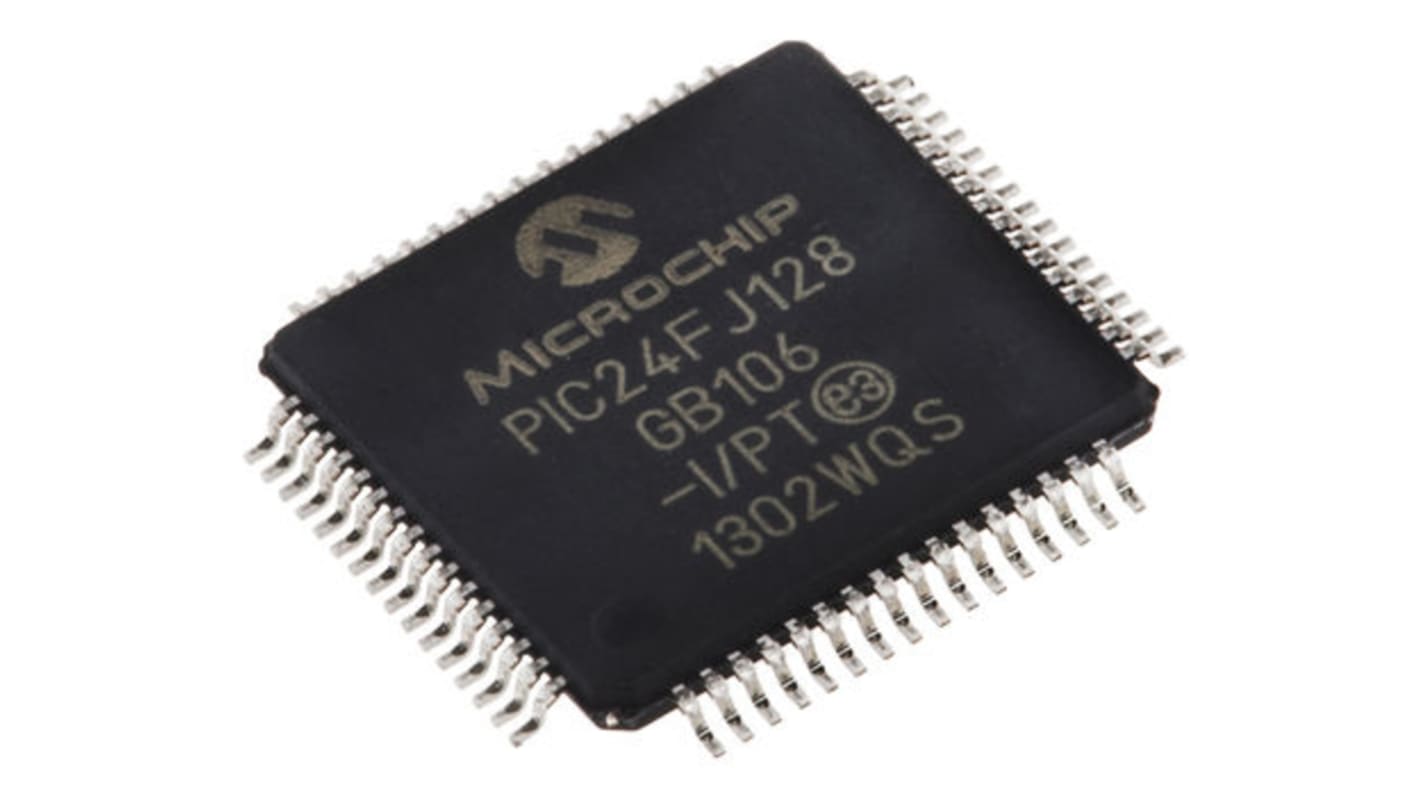 Microchip PIC24FJ单片机, PIC内核, 64针, TQFP, 最大32MHz, 128 kB 闪存, 16 kB RAM