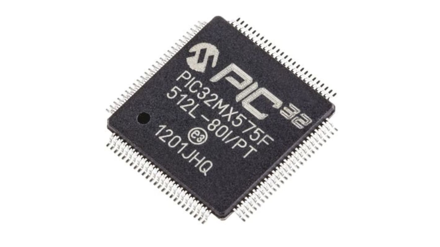 Mikrokontroler Microchip PIC32MX TQFP 100-pinowy Montaż powierzchniowy PIC 12 kB, 512 kB 32bit CAN:1 80MHz RAM:64 kB
