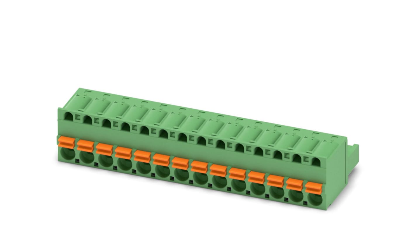 Phoenix Contact, 5.08mm Pitch, FKC 2.5/14-ST-5.08, 14 Way, Pluggable Terminal Block, Plug, Spring Cage Termination,