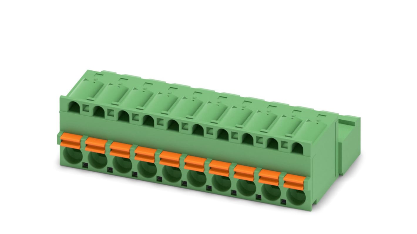 Phoenix Contact, 5.08mm Pitch, FKIC 2.5/10-ST-5.08, 10 Way, , Pluggable Terminal Block, Inverted Plug, Cable Mount,