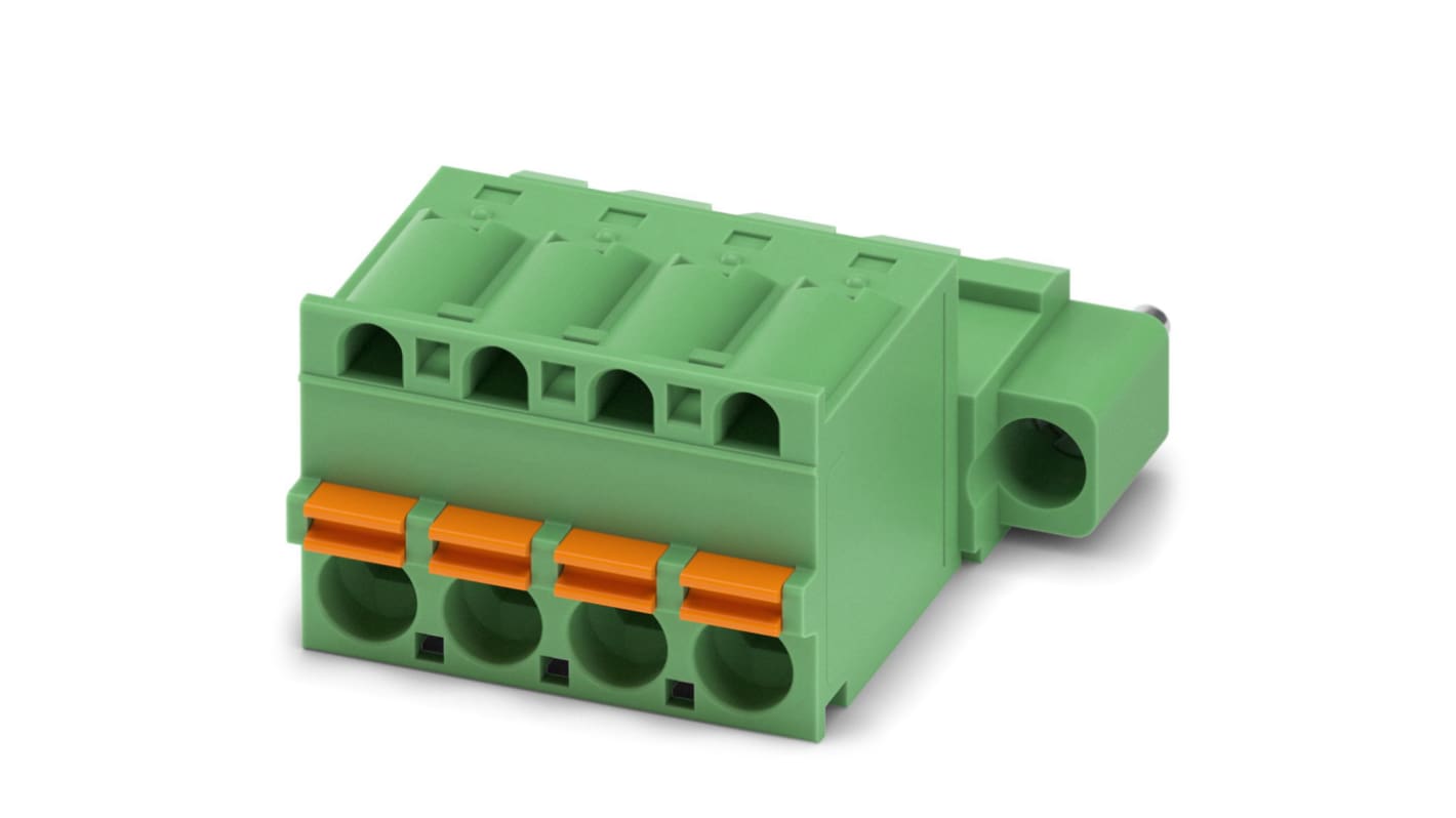 Phoenix Contact, 5.08mm Pitch, FKIC 2.5/ 4-STF-5.08, 4 Way, , Pluggable Terminal Block, Inverted Plug, Cable Mount,