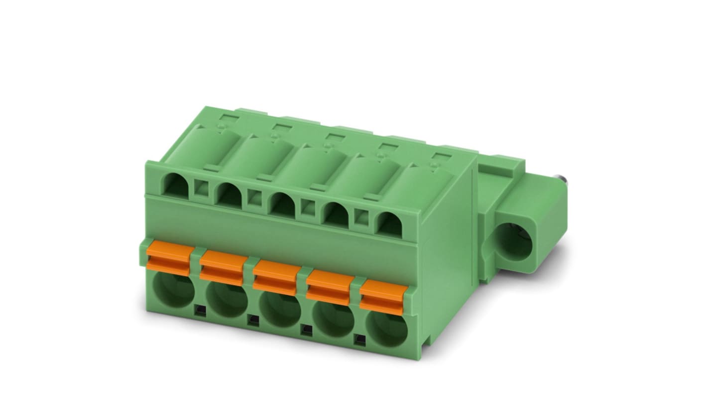 Phoenix Contact, 5.08mm Pitch, FKIC 2.5/ 5-STF-5.08, 5 Way, , Pluggable Terminal Block, Inverted Plug, Cable Mount,