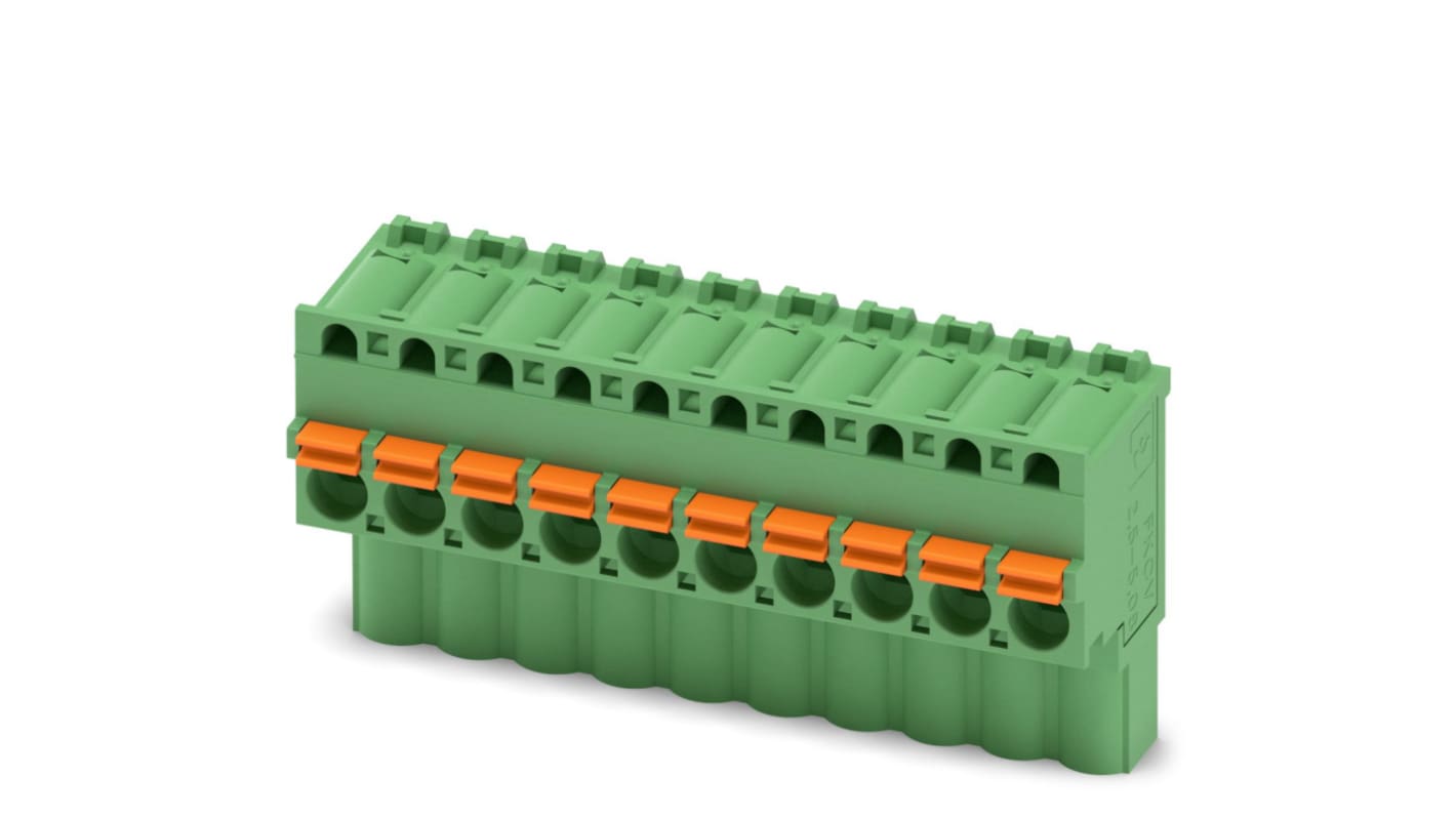 Phoenix Contact, 5.08mm Pitch, FKCVW 2.5/10-ST-5.08, 10 Way, Pluggable Terminal Block, Plug, Spring Cage Termination,