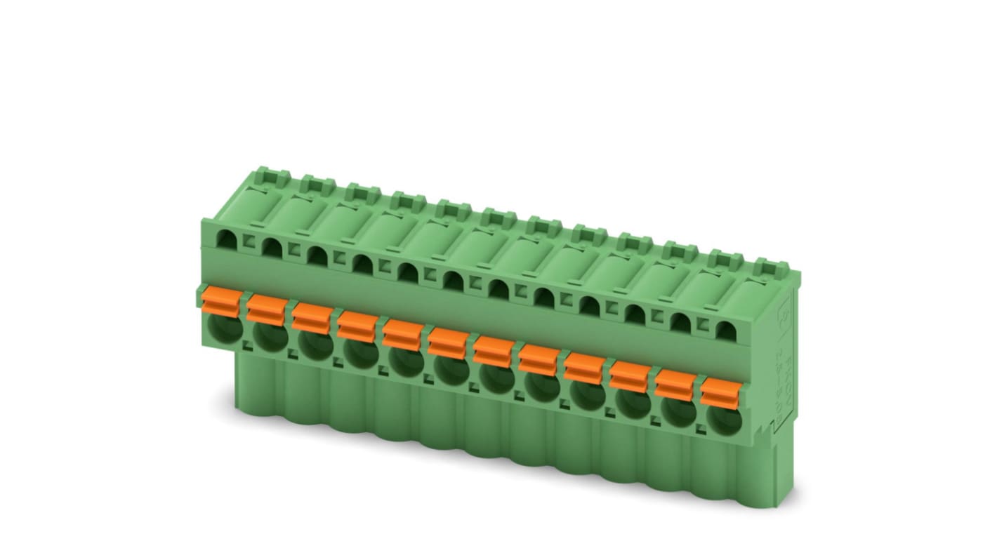 Phoenix Contact, 5.08mm Pitch, FKCVW 2.5/12-ST-5.08, 12 Way, Pluggable Terminal Block, Plug, Spring Cage Termination,