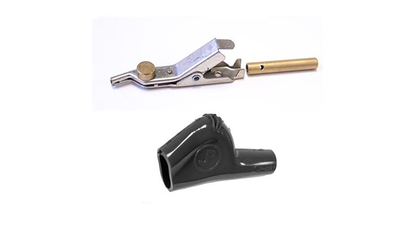 Zacisk krokodylkowy z dodatkowym zapięciem, Nikiel i srebro, 25.4mm, 66.4mm, Złącze bananowe