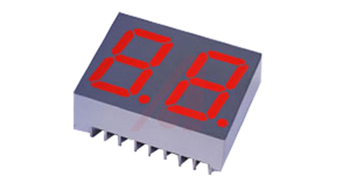 LDD-HTA514RI Lumex 2 Digit 7-Segment LED Display, CA Red 3900 mcd RH DP 14.2mm