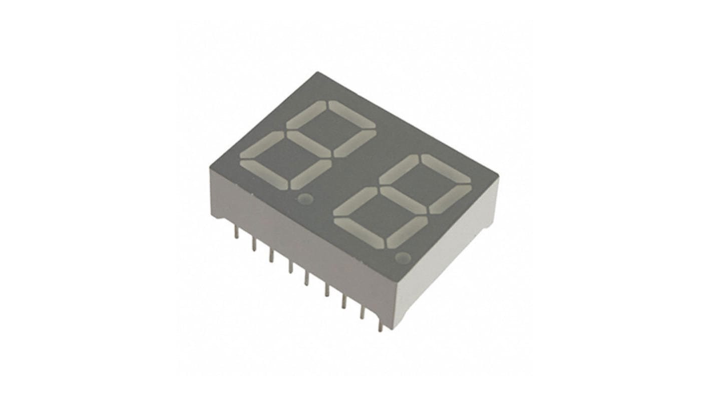 LDD-HTC512RI Lumex 2 Digit 7-Segment LED Display, CC Green 3900 mcd RH DP 14.2mm