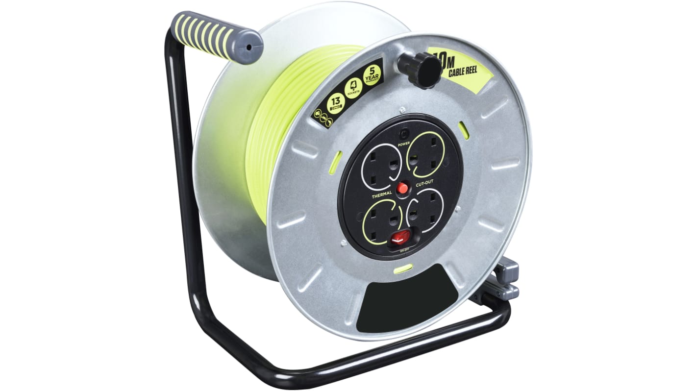 RS PRO 40m 4 Socket Type G - British Cable Reel Open Reel, 240 V