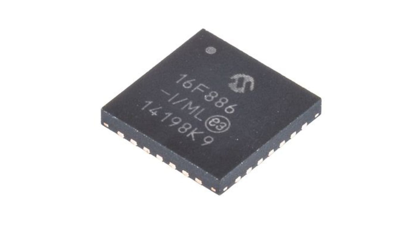 Microcontrolador Microchip PIC16F886-I/ML, núcleo PIC de 8bit, RAM 368 B, 20MHZ, QFN de 28 pines