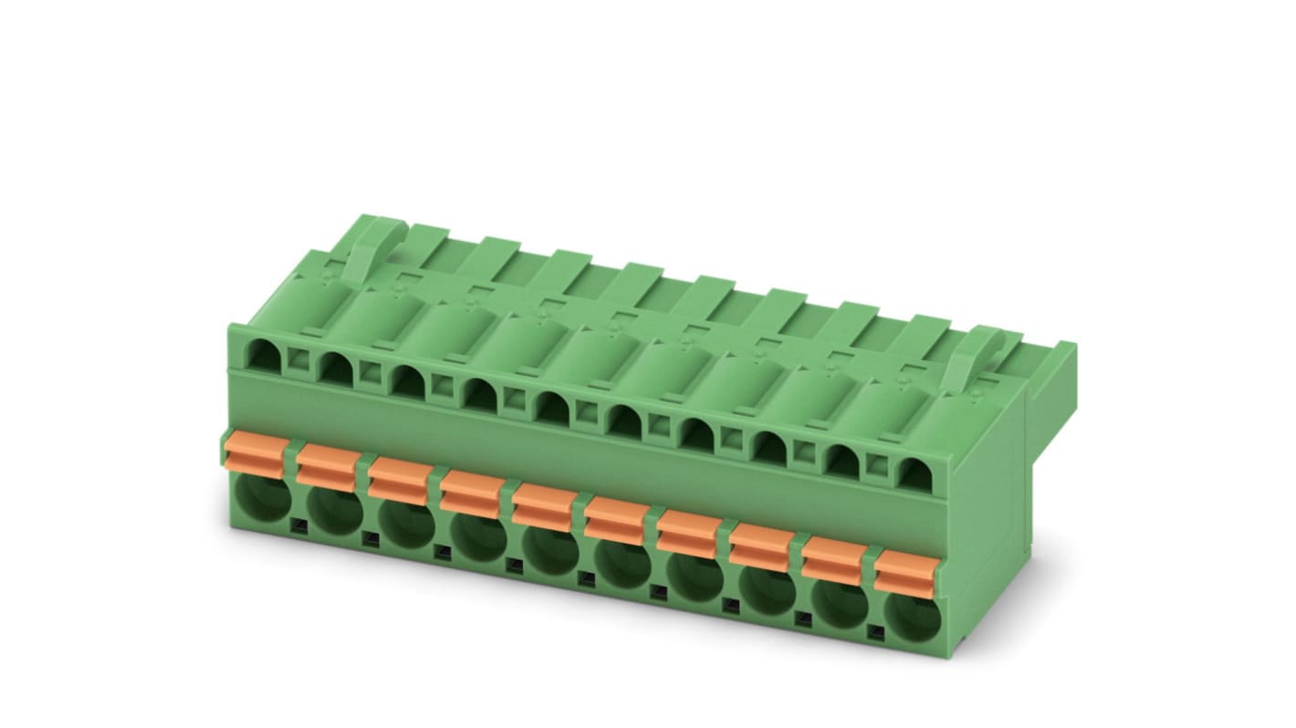 Phoenix Contact, 5.08mm Pitch, FKCT 2.5/10-ST-5.08, 10 Way, Pluggable Terminal Block, Plug, Spring Cage Termination,