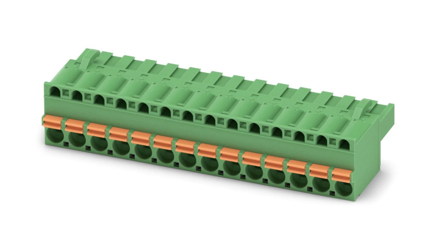 Phoenix Contact, 5.08mm Pitch, FKCT 2.5/14-ST-5.08, 14 Way, Pluggable Terminal Block, Plug, Spring Cage Termination,