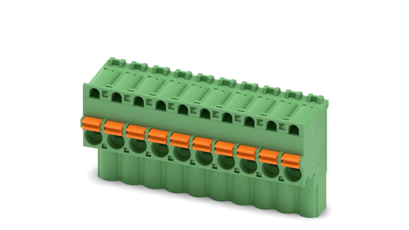Phoenix Contact, 5mm Pitch, FKCVW 2.5/10-ST, 10 Way, Pluggable Terminal Block, Plug, Spring Cage Termination, 1910115