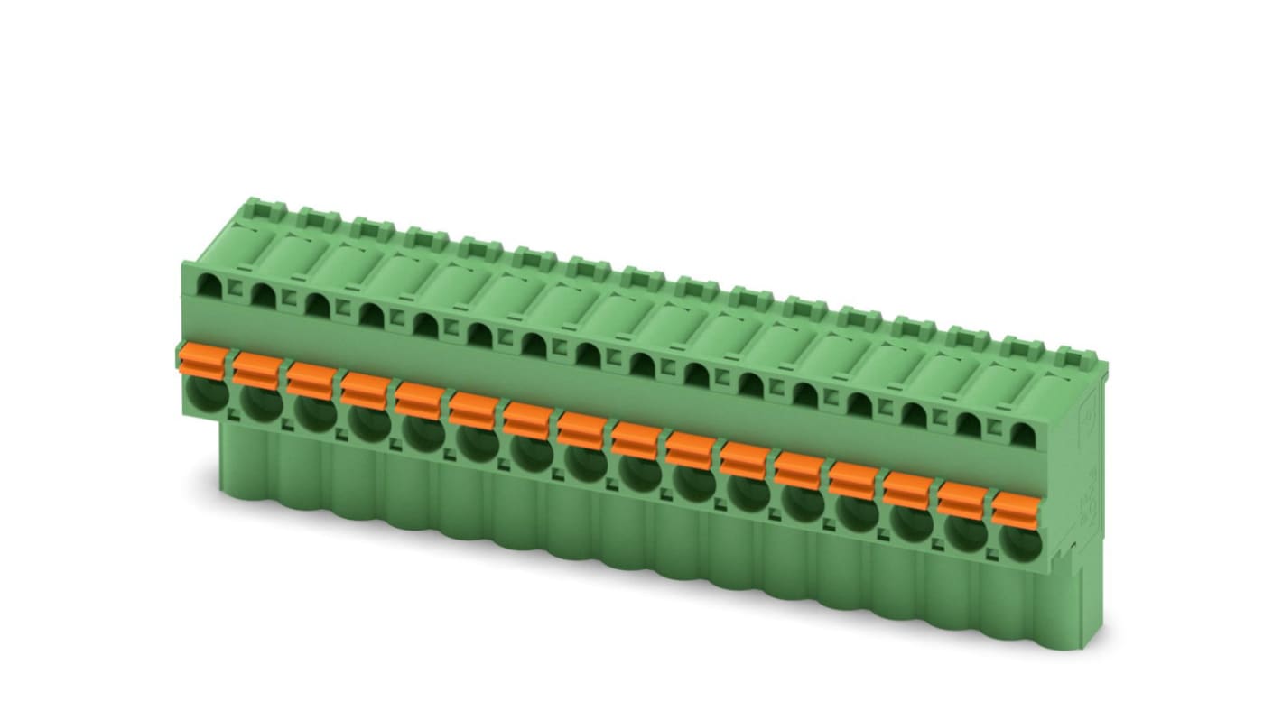 Phoenix Contact, 5mm Pitch, FKCVW 2.5/16-ST, 16 Way, Pluggable Terminal Block, Plug, Spring Cage Termination, 1910173