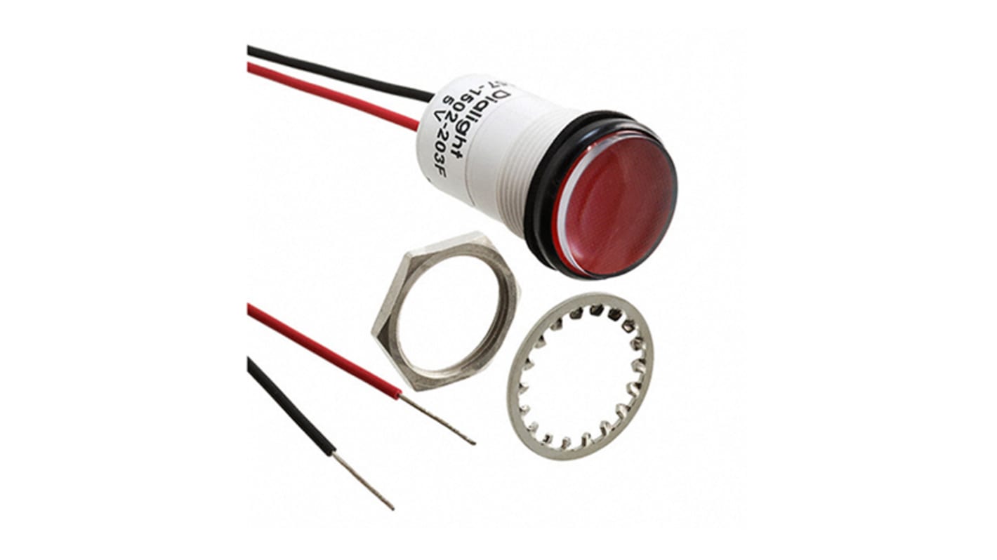 Dialight Red Panel Mount Indicator, 5V dc, 17.5mm Mounting Hole Size, Lead Wires Termination
