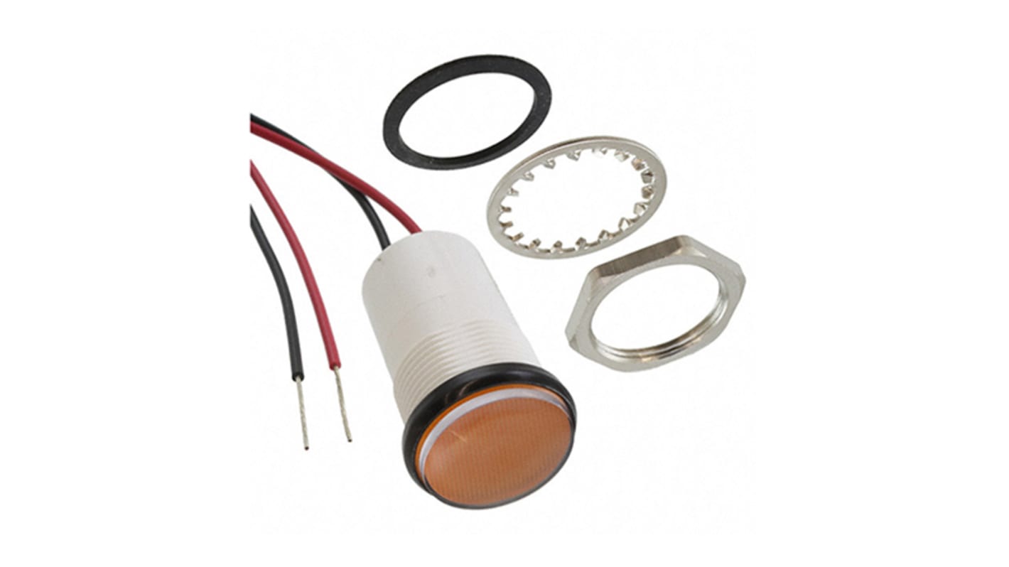 Dialight Yellow Indicator, 5V dc, 17.5mm Mounting Hole Size, Lead Wires Termination