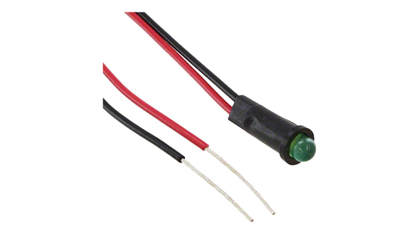 Dialight Green Indicator, 5V, 4mm Mounting Hole Size, Lead Wires Termination