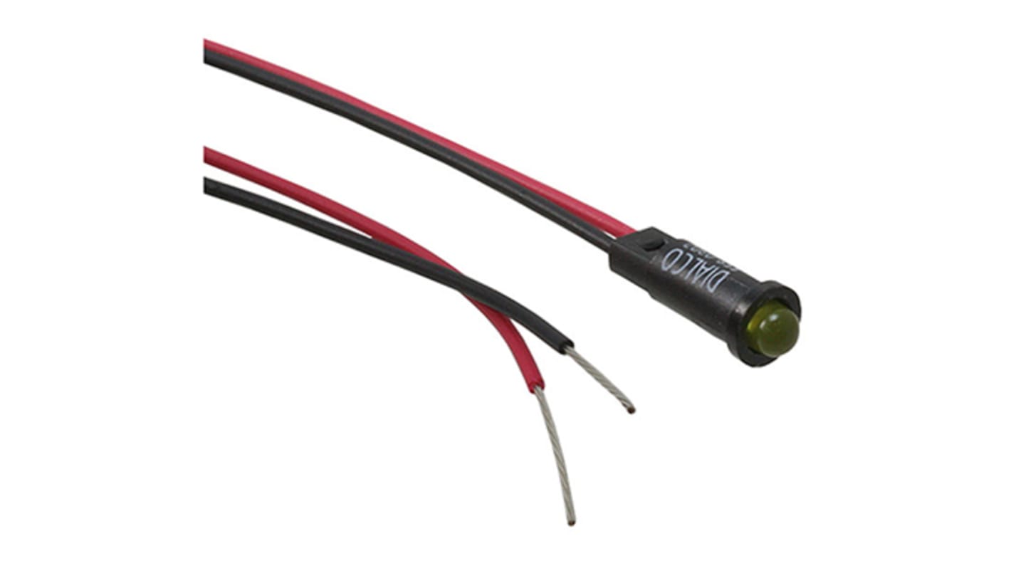 Dialight Yellow Indicator, 5V, 4mm Mounting Hole Size, Lead Wires Termination