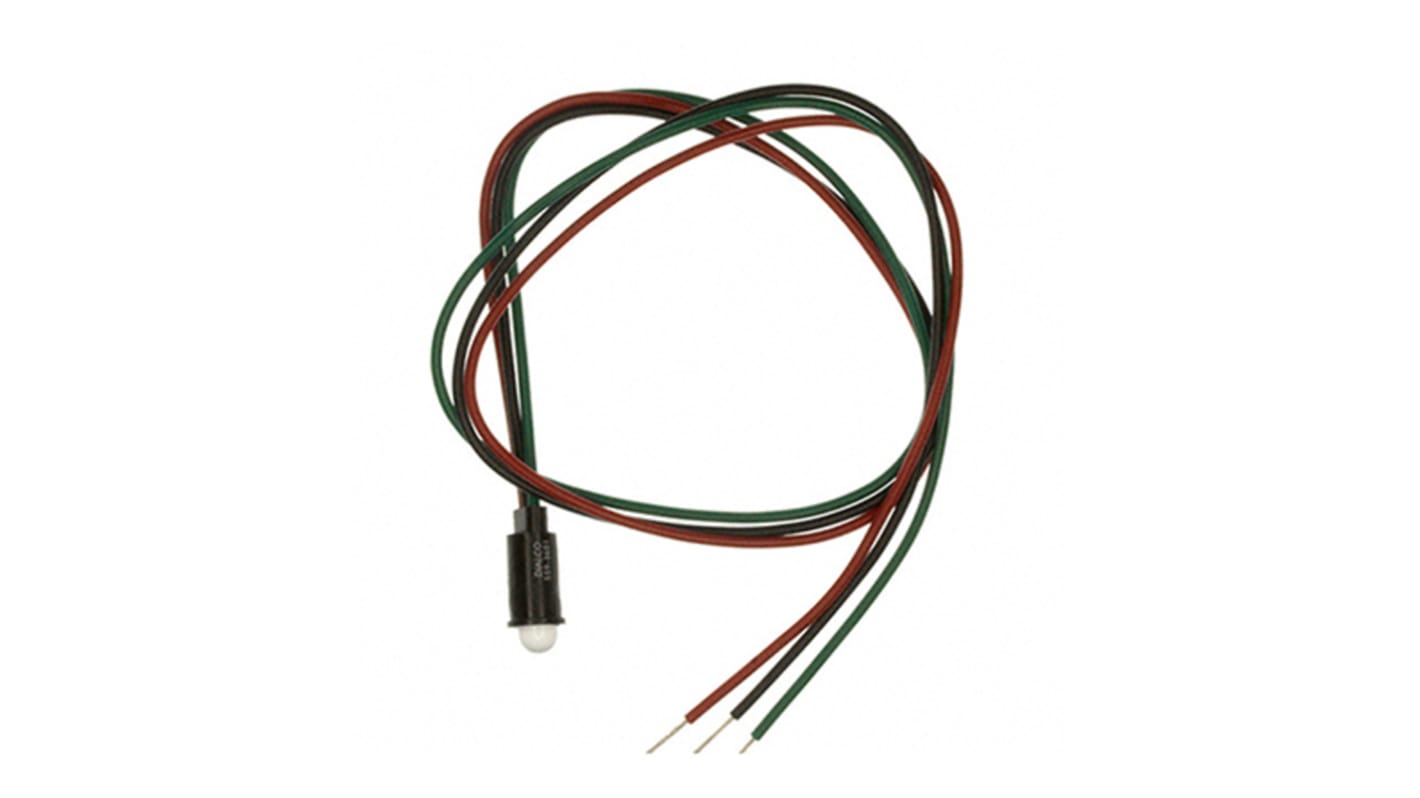 Dialight Green, Yellow Indicator, 1.6V dc, 6.4mm Mounting Hole Size, Lead Wires Termination
