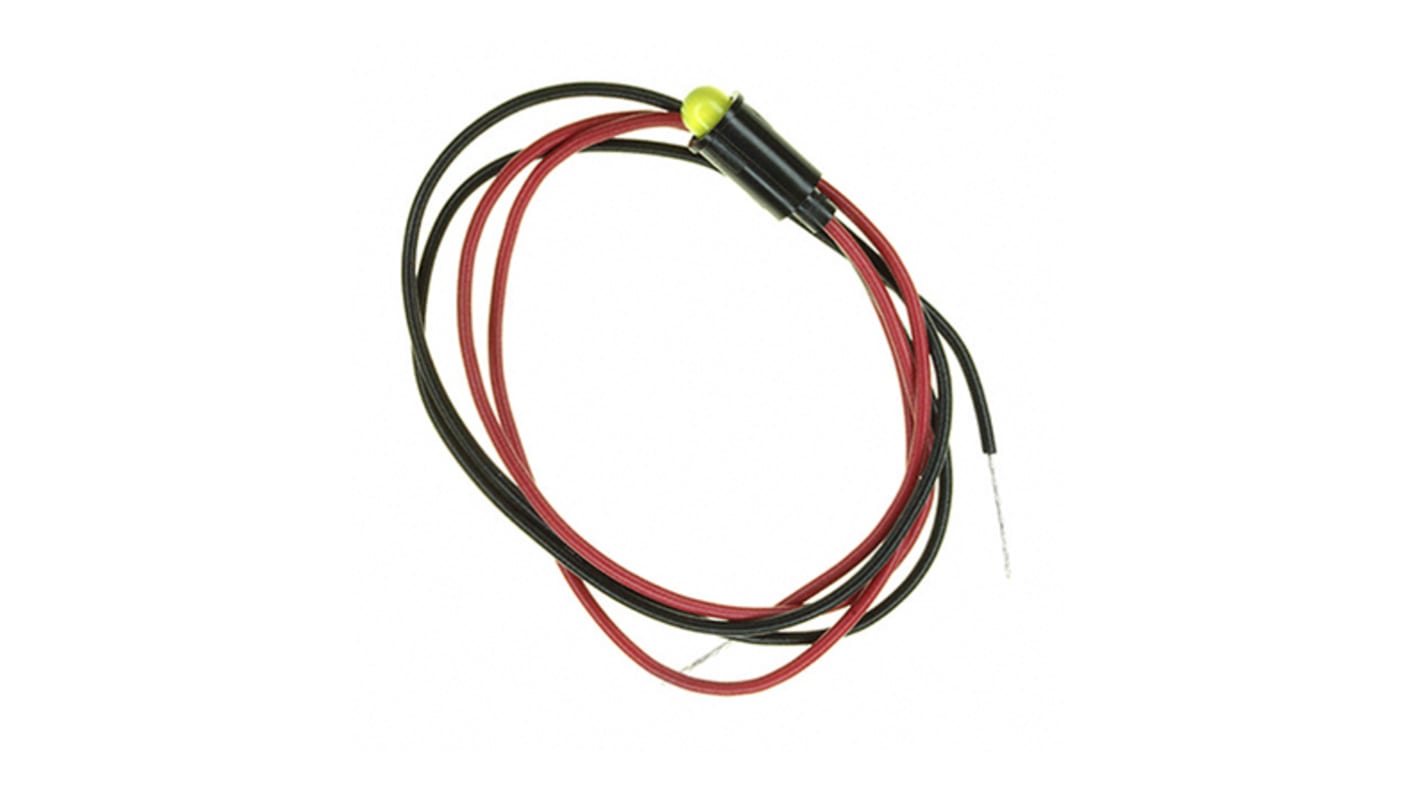 Dialight Yellow Indicator, 2.2V dc, 6.4mm Mounting Hole Size, Lead Wires Termination