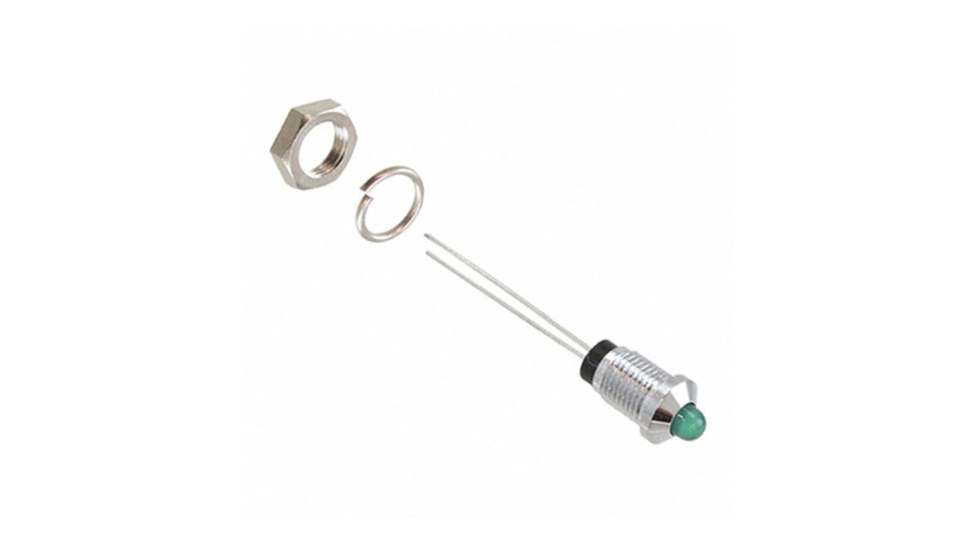 Dialight Green Panel LED, 2V dc, 6.4mm Mounting Hole Size, Lead Wires Termination