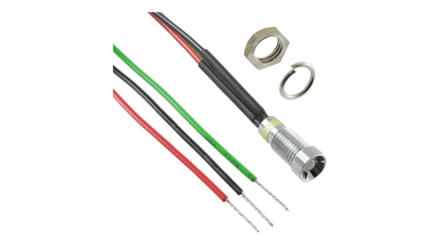 Dialight Green, Red Panel LED, 12V dc, 6mm Mounting Hole Size, Lead Wires Termination