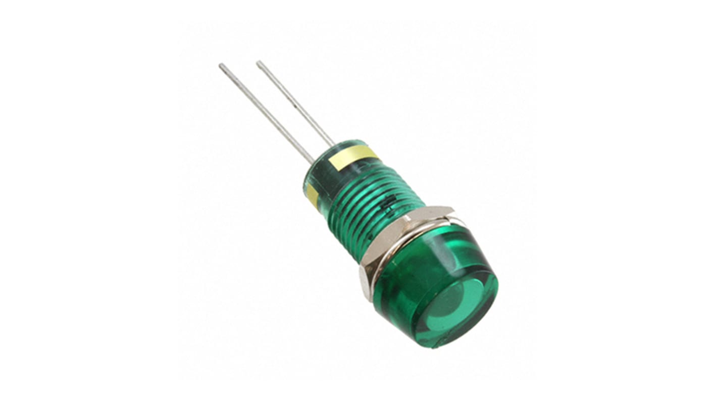 Dialight Green Panel LED, 2V dc, 8.3mm Mounting Hole Size, Lead Wires Termination