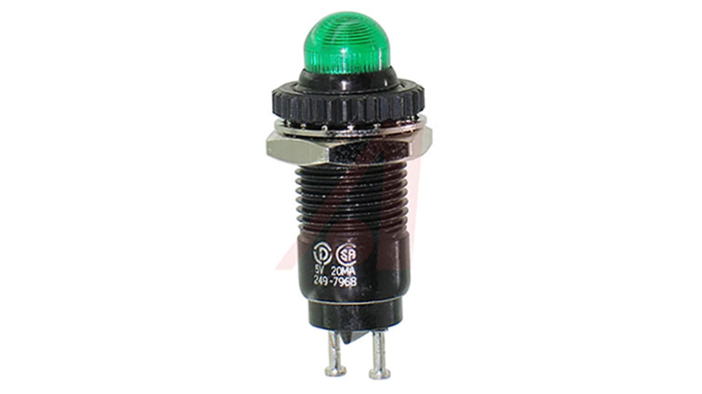 Dialight Green Indicator, 5V dc, 9.53mm Mounting Hole Size