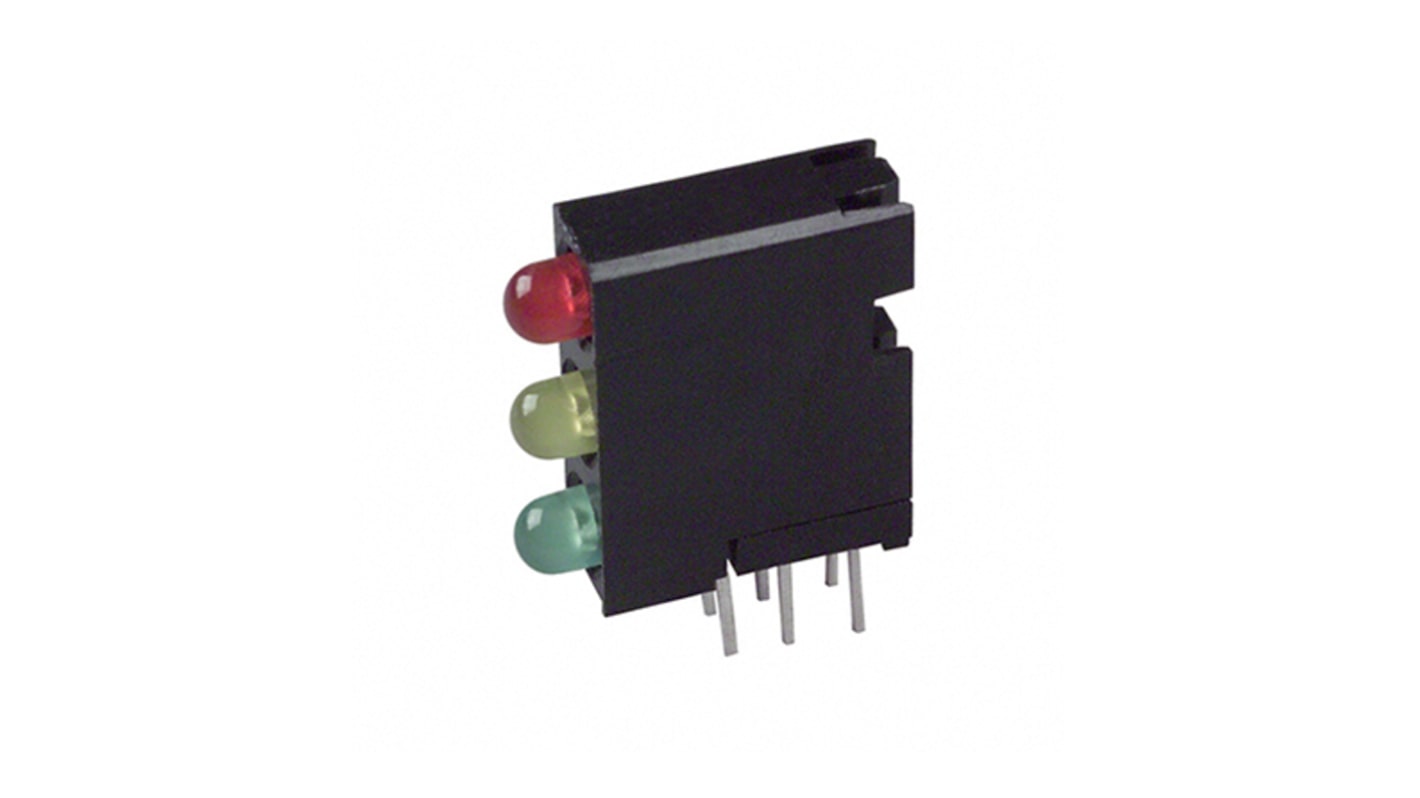 Dialight 564-0100-132F, Red/Yellow/Green Right Angle PCB LED Indicator, 3 LEDs 3mm (T-1), Through Hole