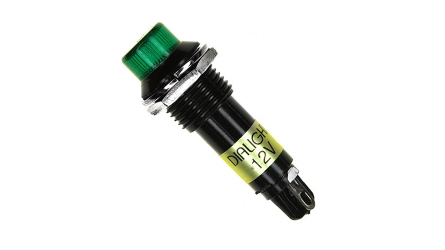 Dialight Green Panel LED, 12V dc, 12.5mm Mounting Hole Size