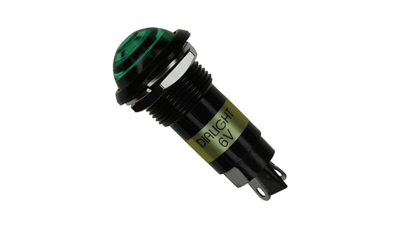 Dialight Green Panel LED, 6V dc, 16.3mm Mounting Hole Size