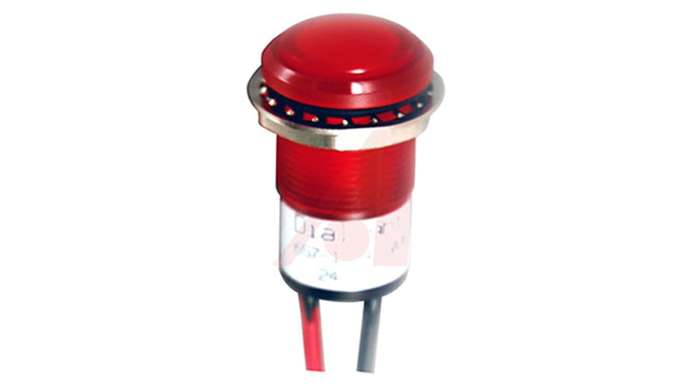Dialight Red Indicator, 24V dc, 17.5mm Mounting Hole Size, Lead Wires Termination, IP67