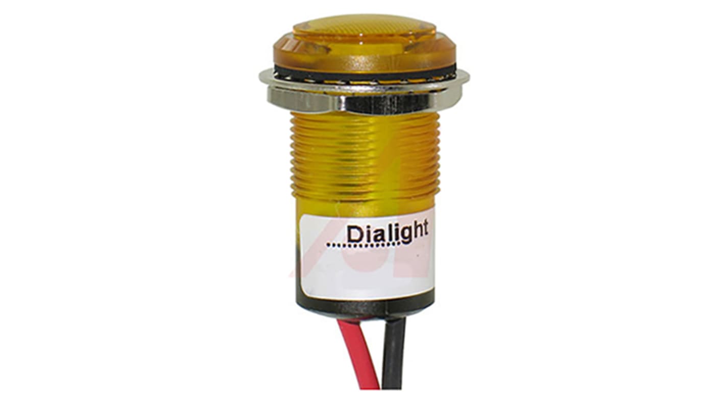 Dialight Yellow Indicator, 5V dc, 17.5mm Mounting Hole Size, Lead Wires Termination, IP67