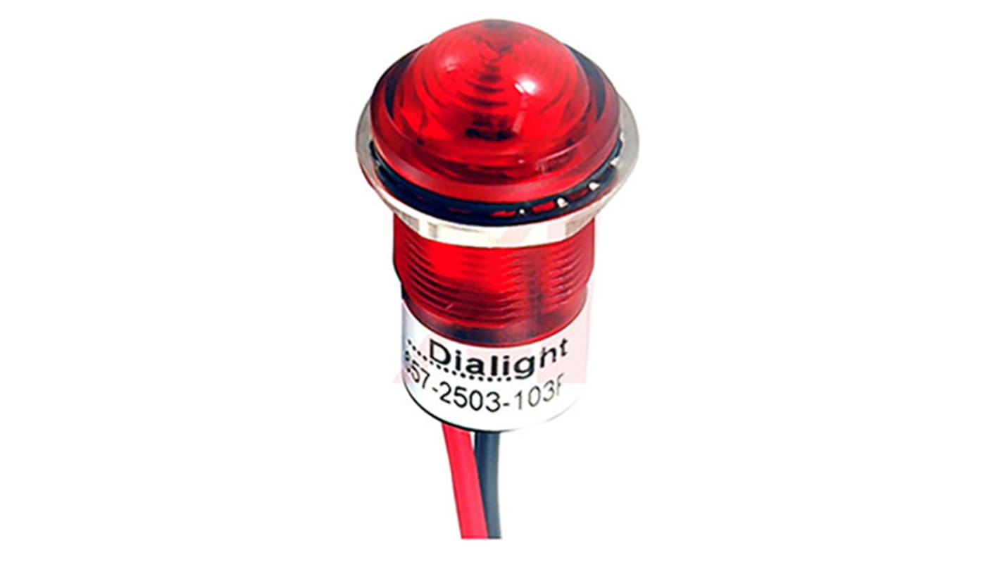 Dialight Red Indicator, 12V dc, 17.5mm Mounting Hole Size, Lead Wires Termination, IP67