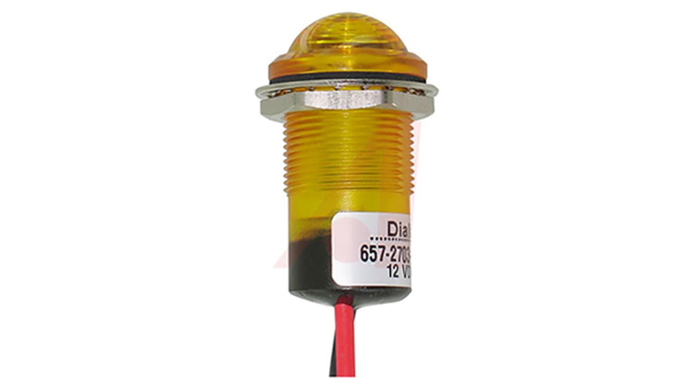 Dialight Yellow Indicator, 12V dc, 17.5mm Mounting Hole Size, Lead Wires Termination, IP67