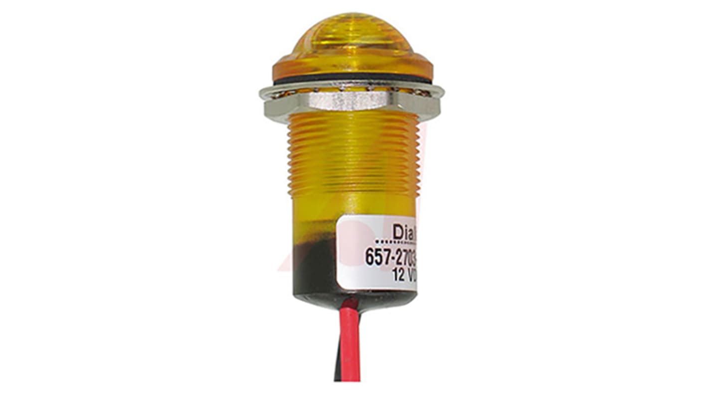 Dialight Yellow Indicator, 24V dc, 17.5mm Mounting Hole Size, Lead Wires Termination, IP67