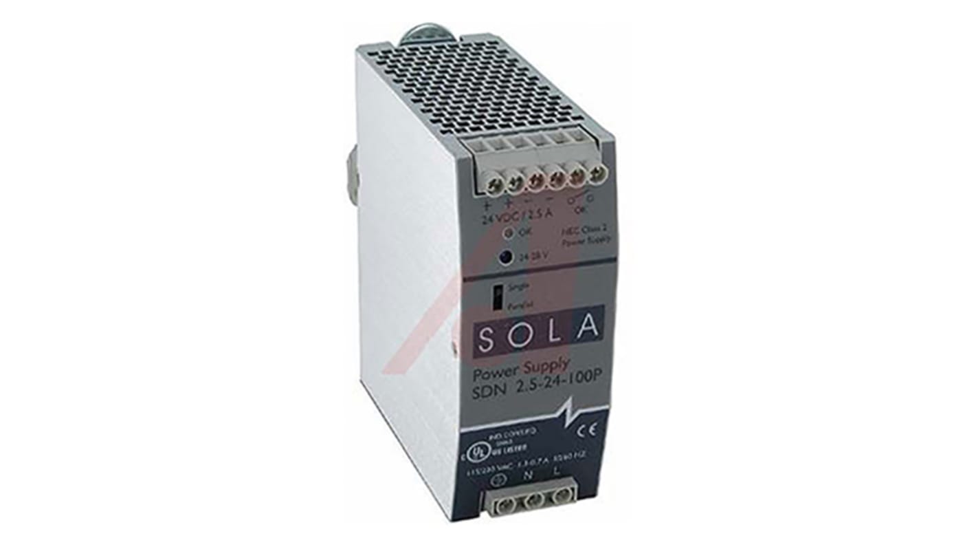 SolaHD SDN-P Switched Mode DIN Rail Power Supply, 85 → 132 V ac, 176 → 264 V ac / 90 → 375V dc ac,