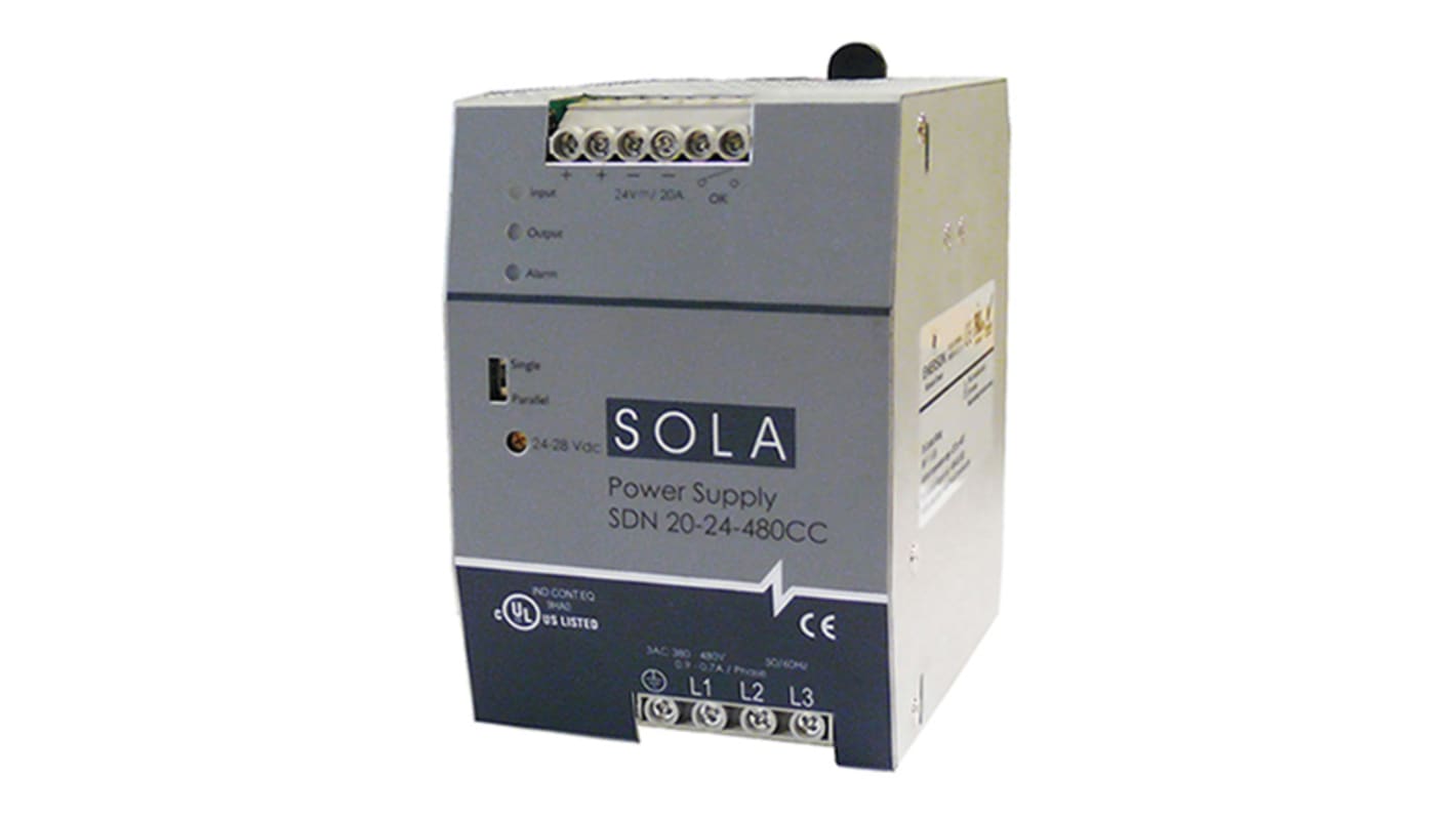 SolaHD SDN-C DIN Rail Power Supply ac Input, 24V dc dc Output, 20A Output, 480W