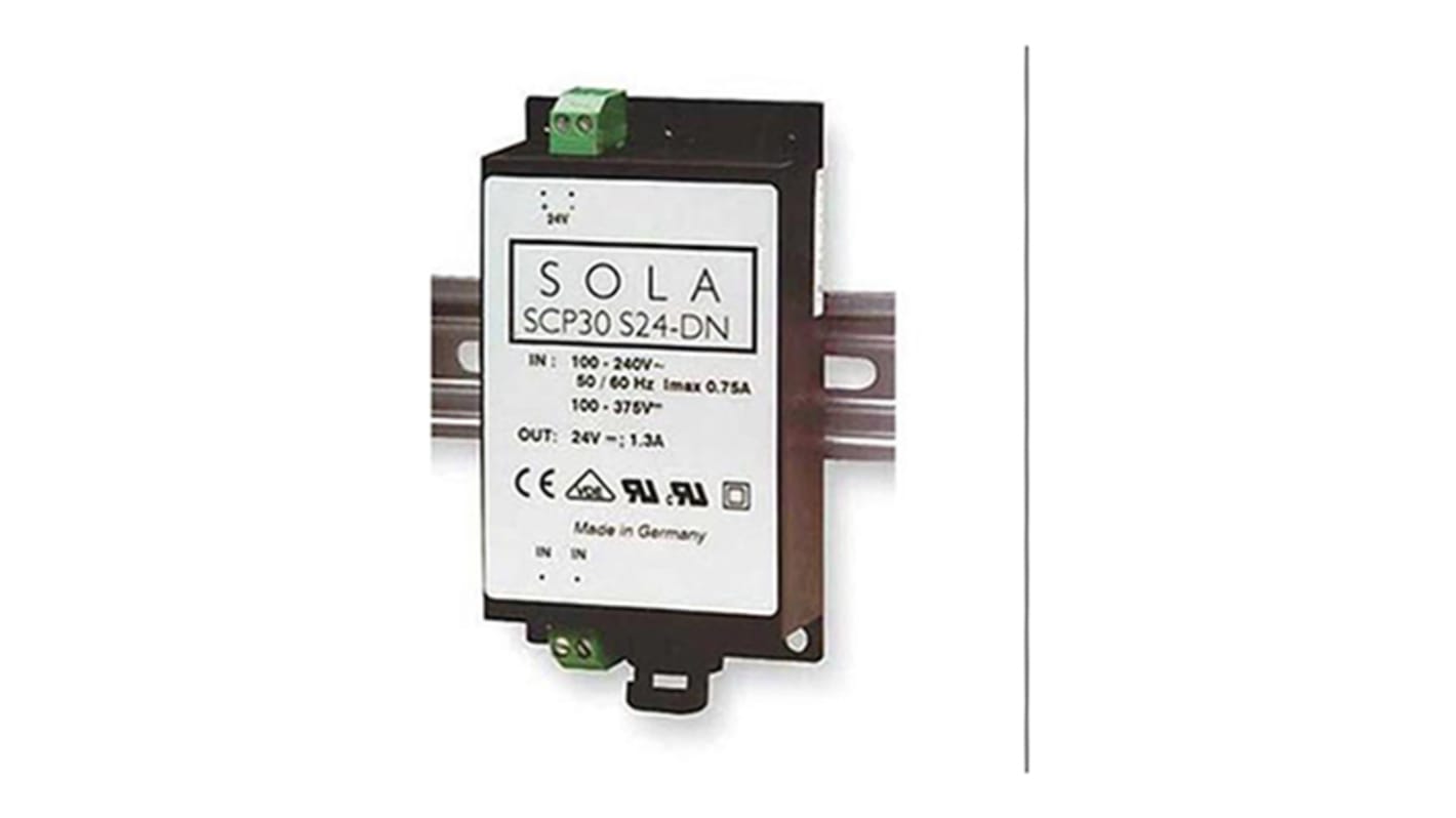 SolaHD SCP DIN Rail Power Supply, 85 → 264V ac ac, dc Input, 24V dc dc Output, 1.3A Output, 30W
