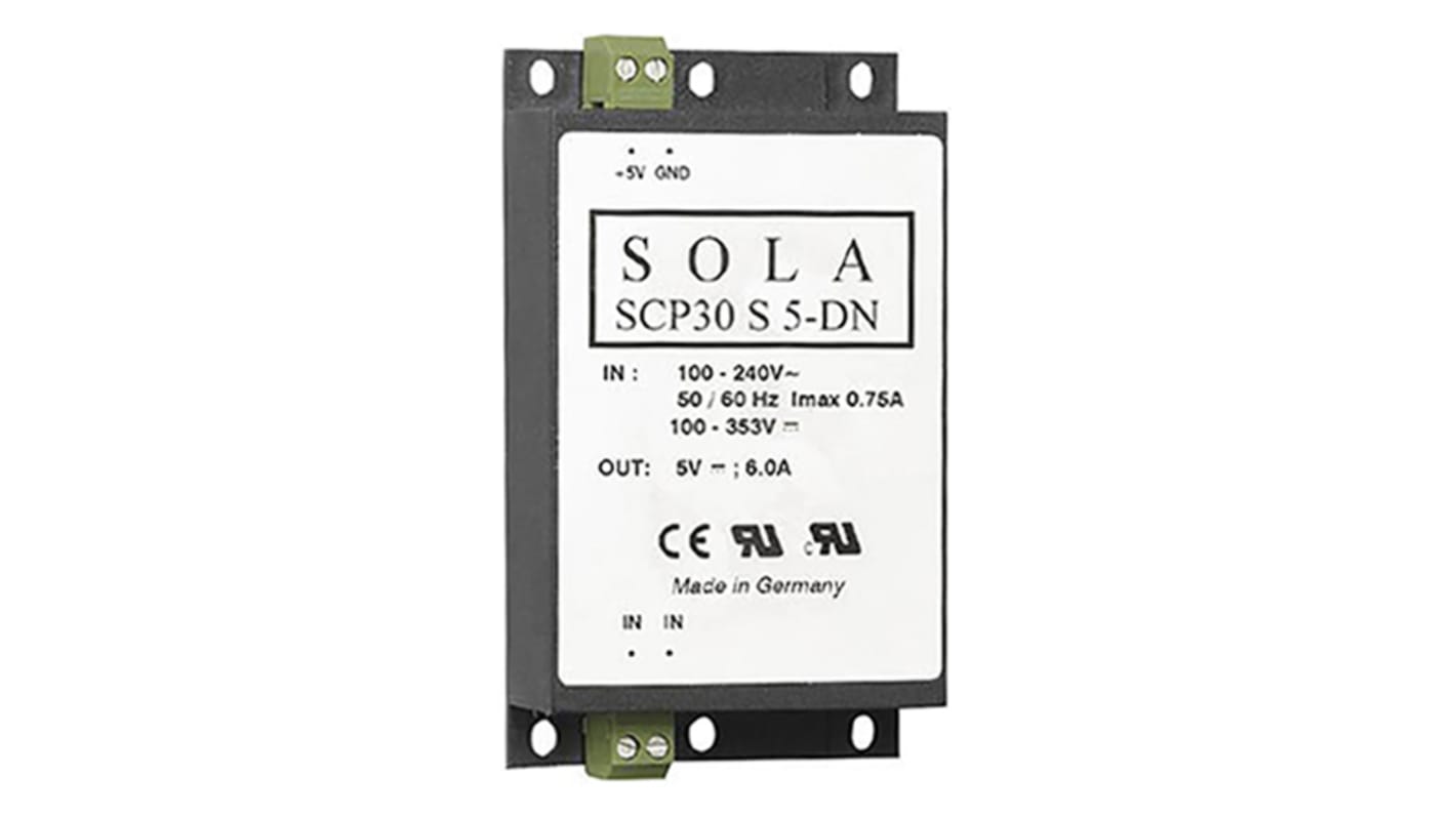 SolaHD SCP DIN Rail Power Supply, 85 → 264V ac ac, dc Input, 5V dc dc Output, 6A Output, 30W