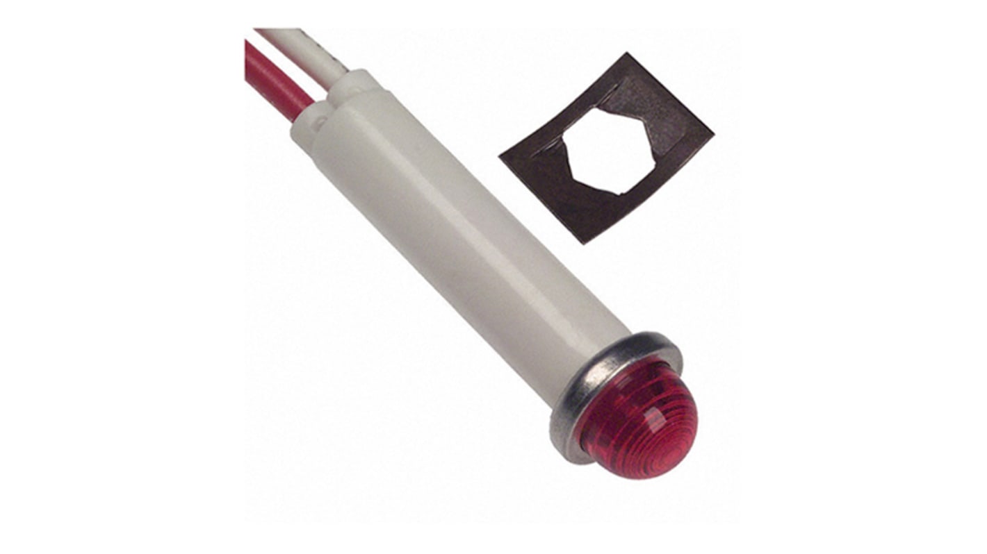 VCC LED指示灯泡, 红色, 接线端子灯座, Φ7.87mm, 40.39mm长, 12 → 24 V dc, 22 → 32V 交流