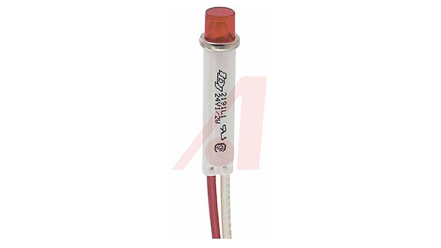 VCC LED指示灯泡, 红色, 接线端子灯座, Φ7.87mm, 41.91mm长, 12 → 24 V dc, 22 → 32V 交流