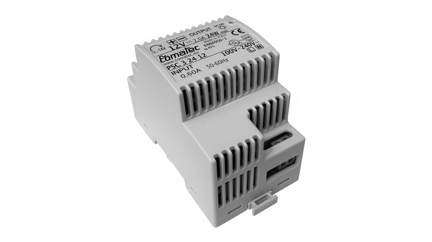 Alimentatore a montaggio su guida DIN Comatec, 12V cc, 2A, 230V ca, 24W